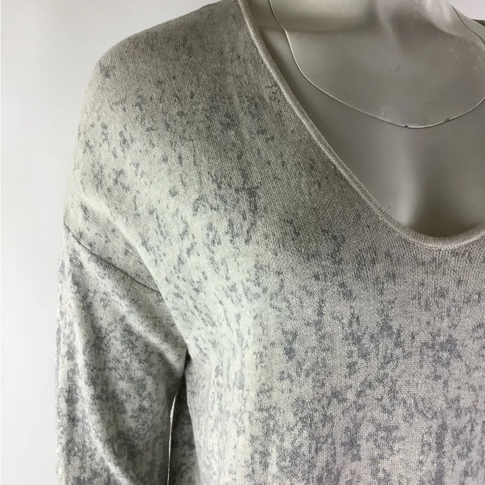Pure Jill Sz M Printed Pullover Sweater Dress Cream Gray Cotton Viscose Vneck - Picture 2 of 6